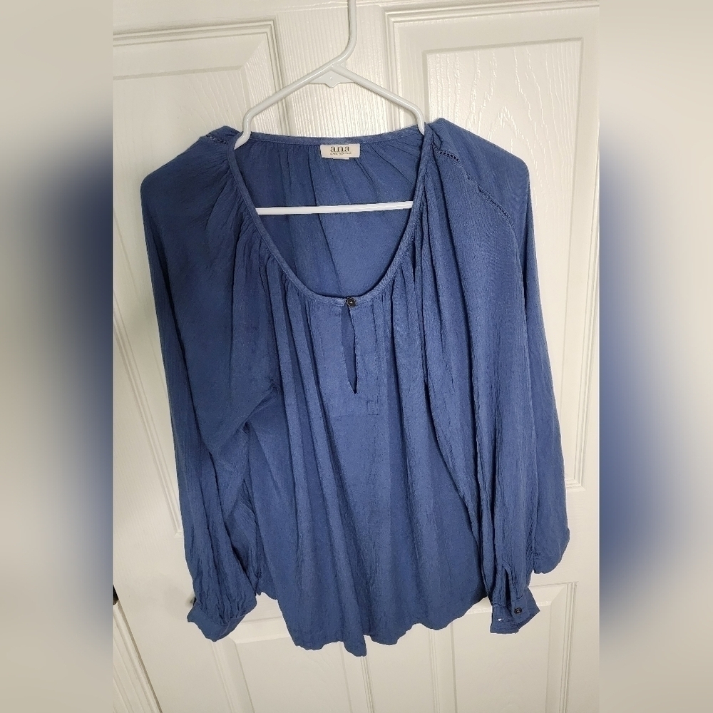 A.N.A Women Top Keyhole Bijou Blue Pleated Blouse XXL - Picture 1 of 8